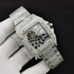 Cartier Santos Silver-Tone Panther Watch with Moissanite